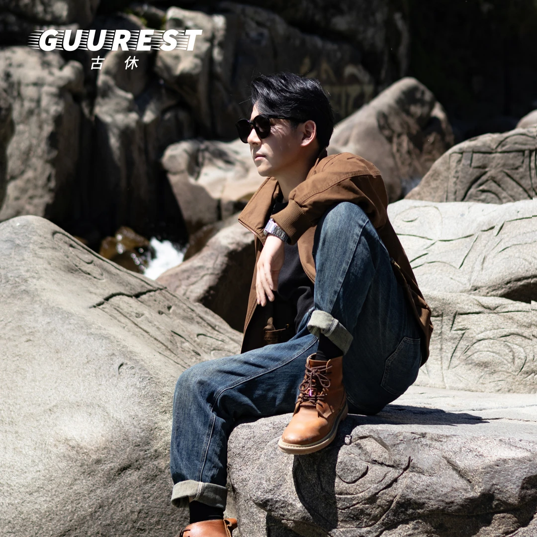 GuuRest纯棉夹克男士春秋季复古休闲 纯色简约宽松百搭男款外套