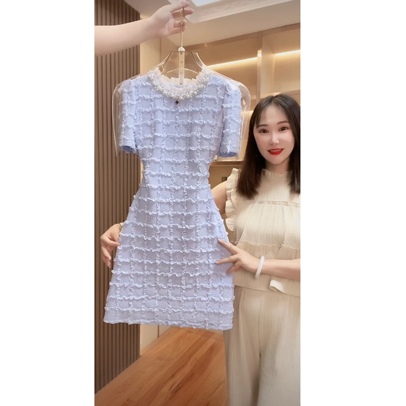 【现货 下午发】2059气质收腰短袖显瘦连衣裙