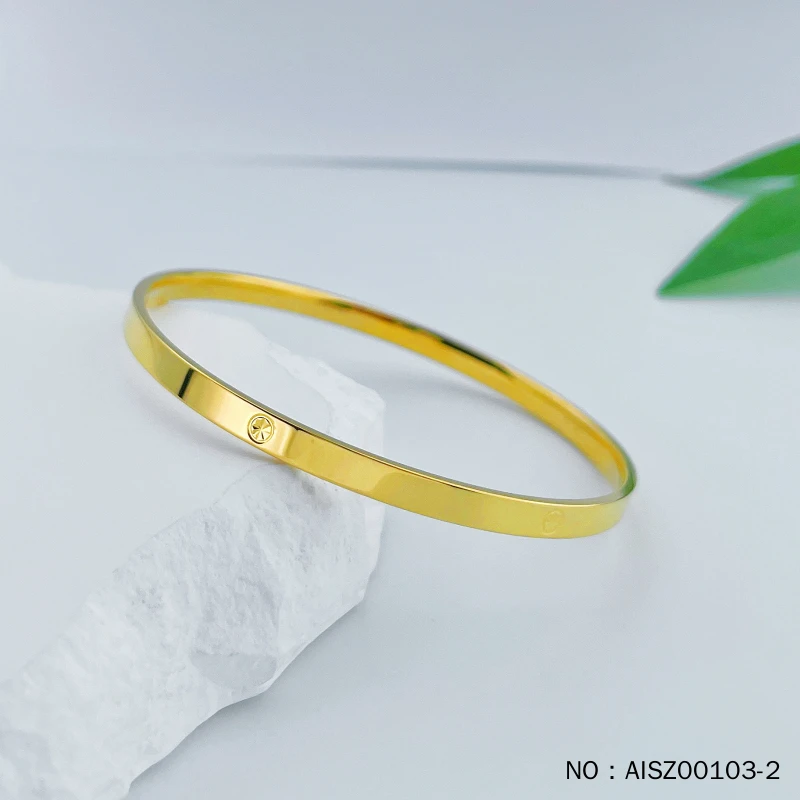 领丰金 实心车花螺丝纹固口镜面金卡家5G手镯AISZ00103-2