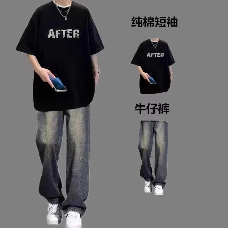 夏季t恤男短袖纯棉潮牌新款学生ins青少年宽松圆领半袖衣服男装