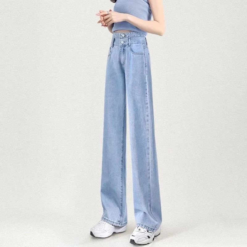 雪千羽浅色小个子夏薄高腰直筒牛仔裤女2025春新款垂感窄版阔腿裤