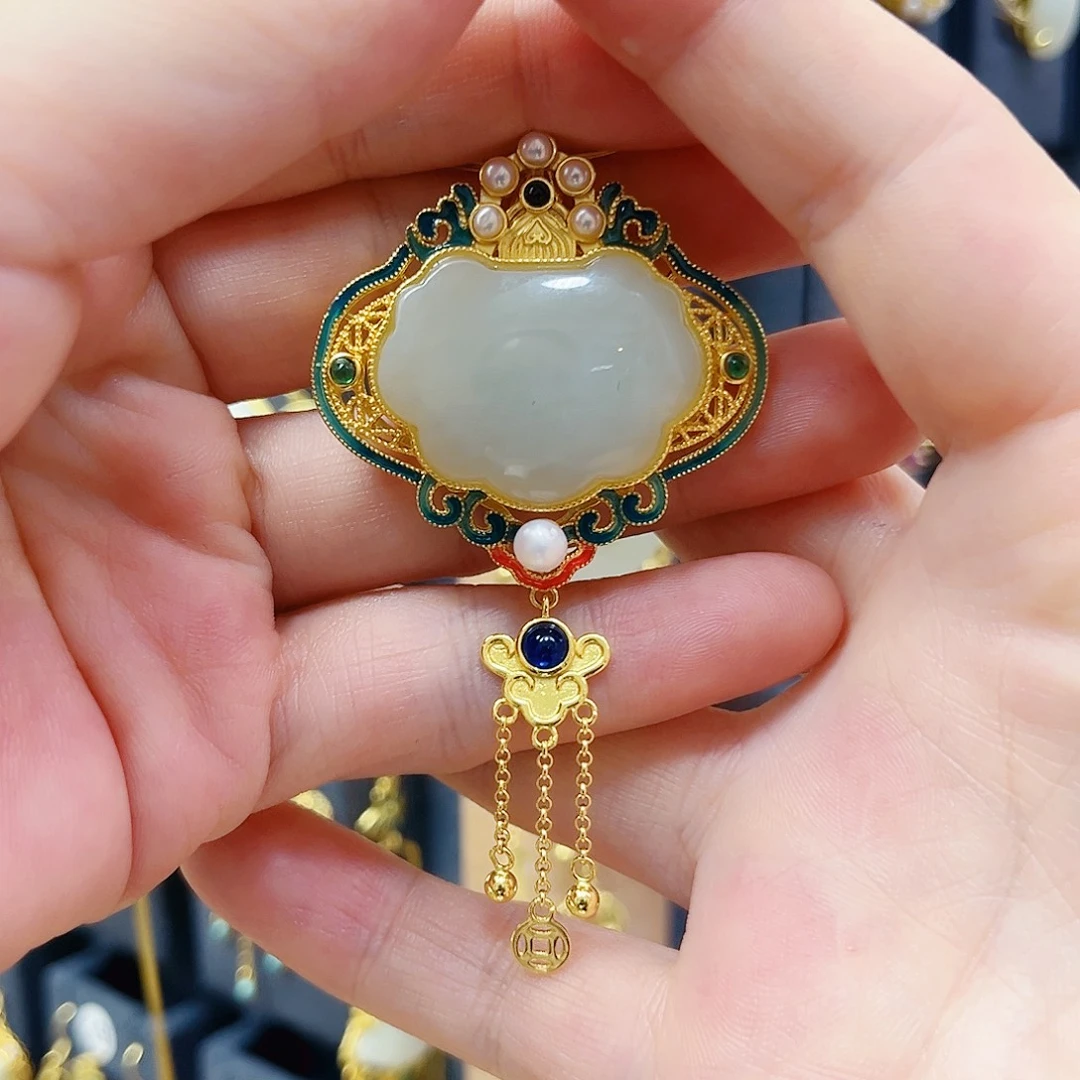 和田玉银S925镀金镶嵌颈饰