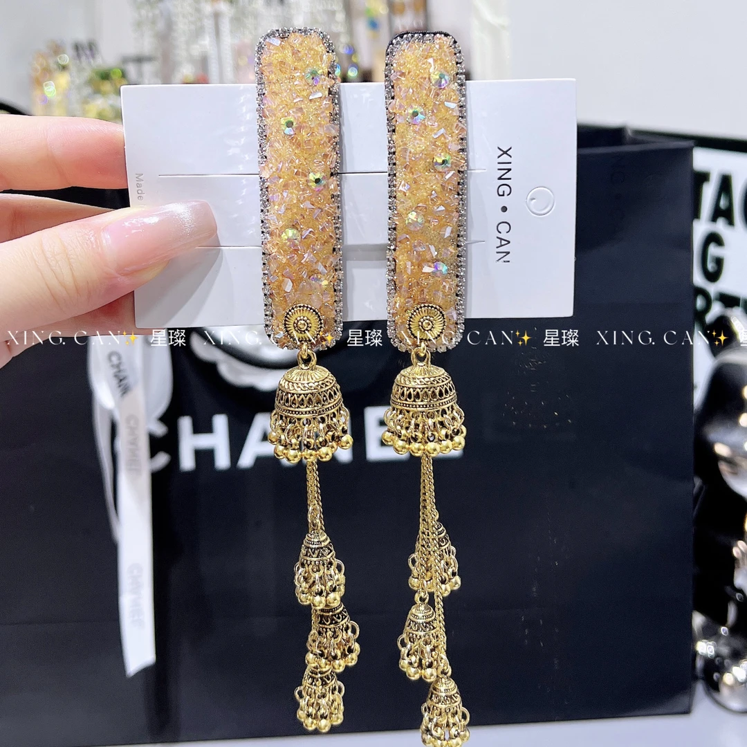 个性原宿风气质边夹长款素款奢华发夹优雅满钻重工极简风女孩发卡