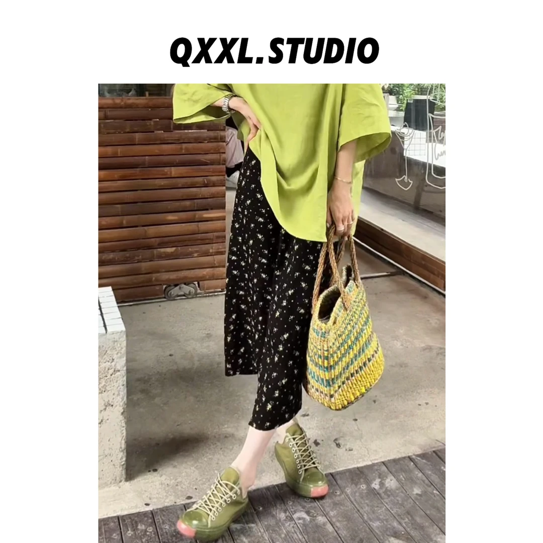 邱小小丽呀 夏季法式高腰小碎花半身裙百搭显瘦中长款开叉直筒裙