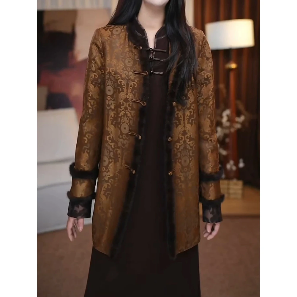 百搭轻奢新中式外套高级感2025洋气时尚减龄国风印花防寒保暖棉衣