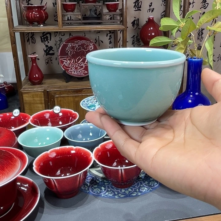 景德镇陶瓷浅行窑琉璃绿大缸杯