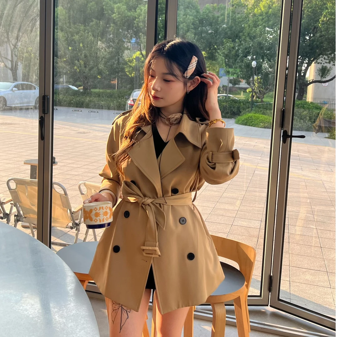 【新款】拼接收腰短款小个子风衣外套女2025新款爆款洋气