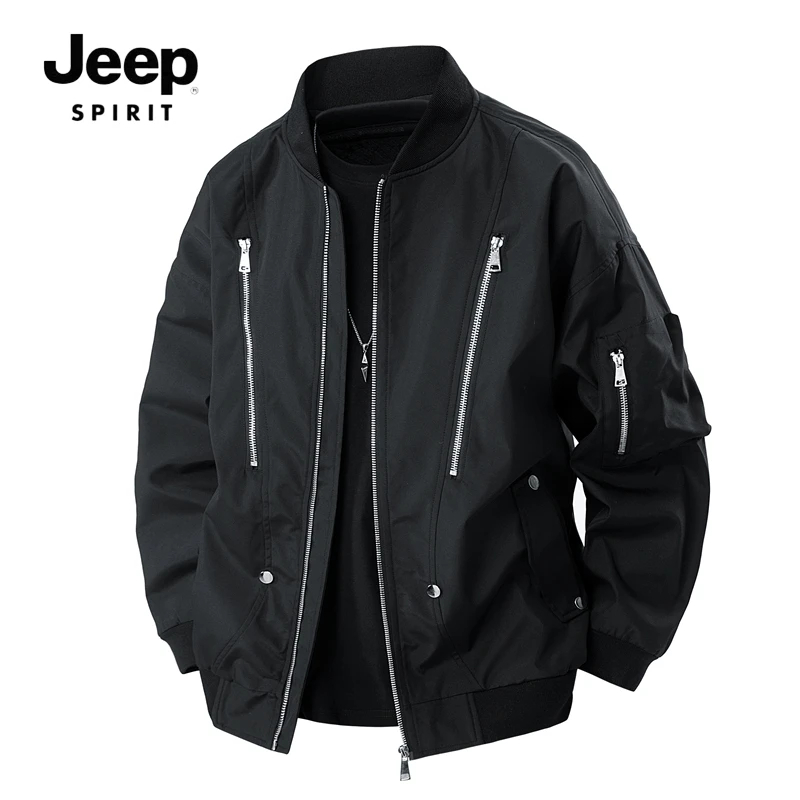 JEEPSPIRIT吉普美式高街工装棒球服春秋季痞帅夹克外套多拉链夹克