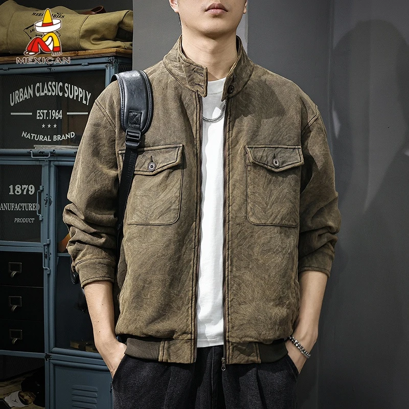 Mexican/稻草人美式复古工装夹克男款秋季宽松休闲飞行员长袖外套