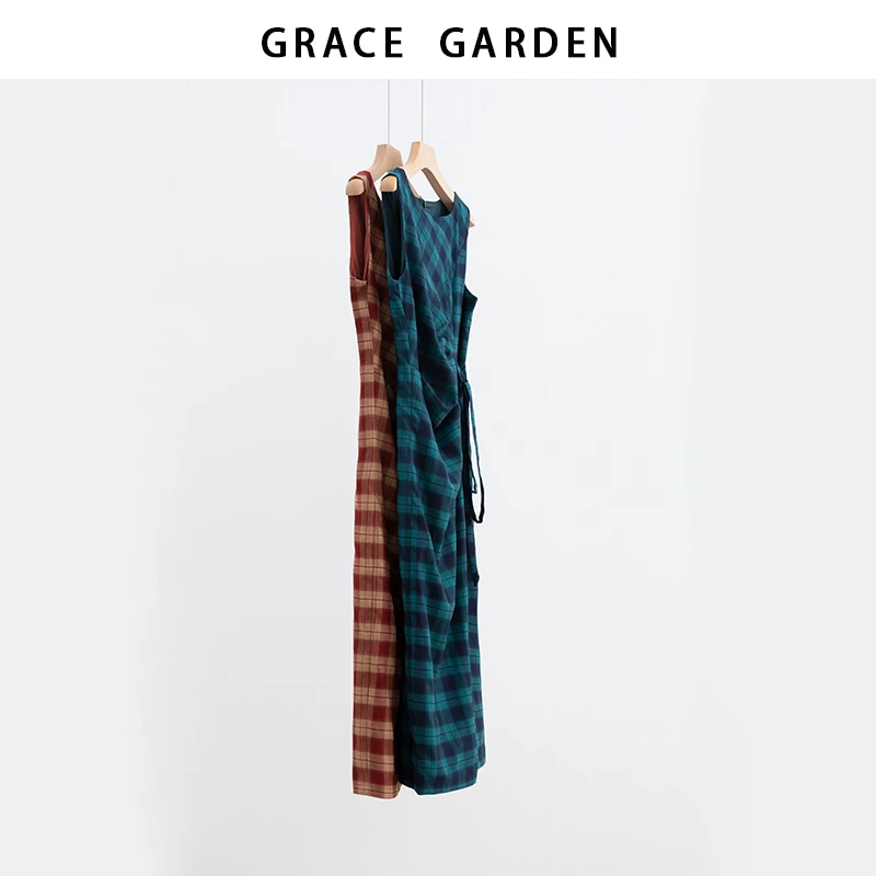 GRACE GARDEN【格纹裙！】复古港风格纹无袖气质连衣裙DR5F0505