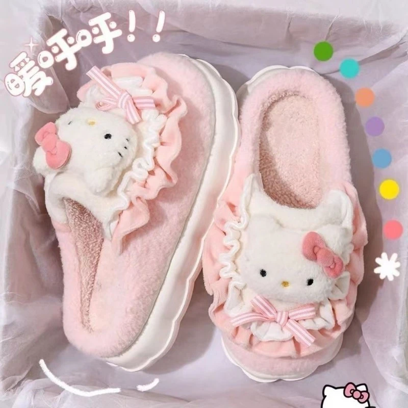 HelloKitty棉拖鞋女士冬季2025新款可爱毛毛加绒居家保暖毛绒女cy