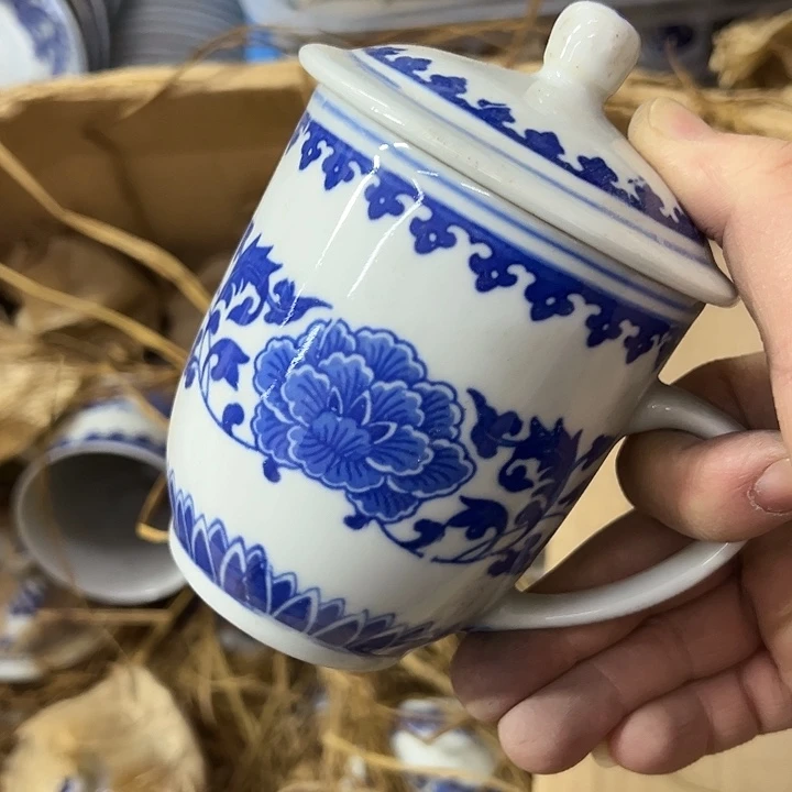 摆件陶景德镇青花芙蓉花办公杯