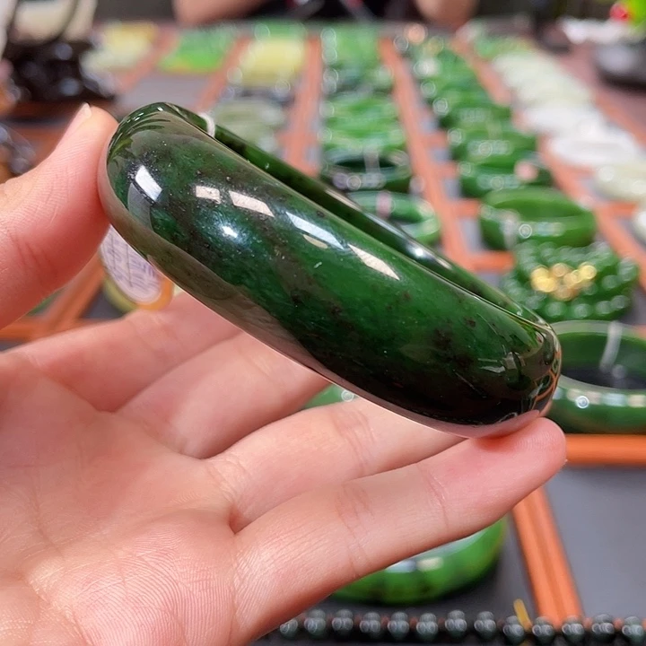 和田玉手镯未镶嵌俄料老红油皮碧玉12