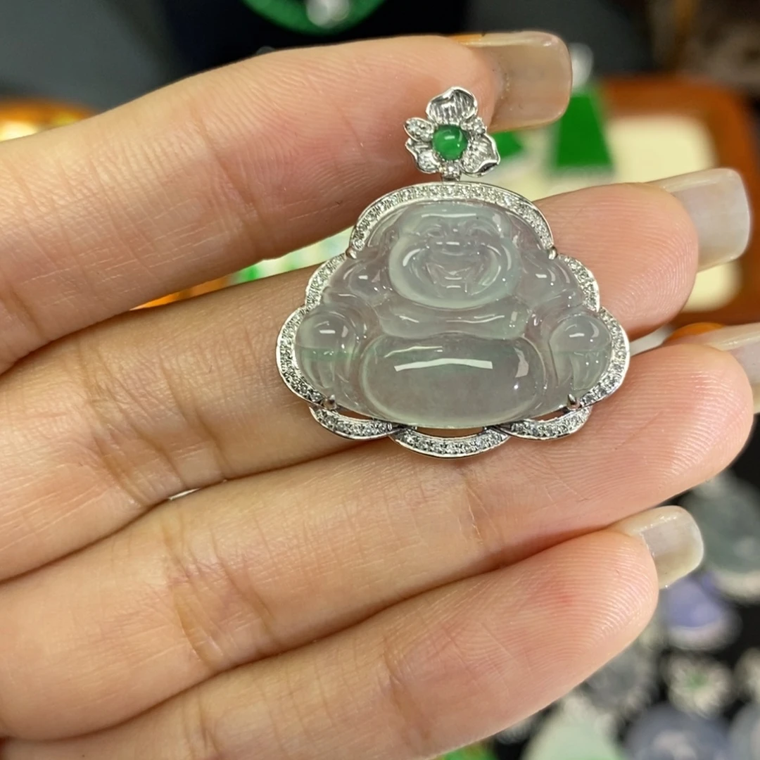 翡翠18K金镶嵌颈饰A货翡翠