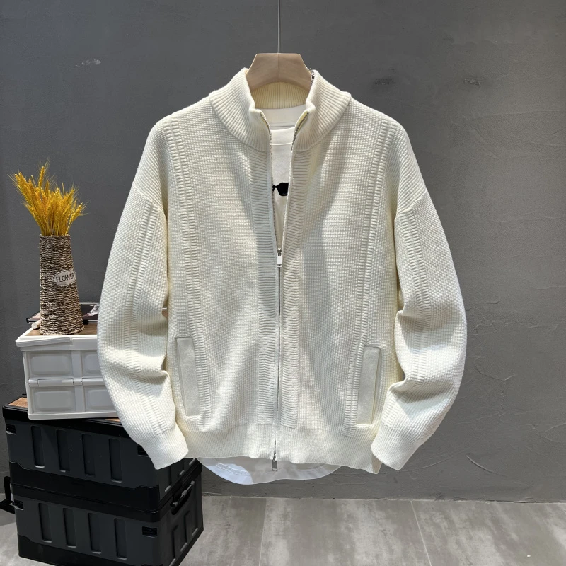 2025秋季新款男士设计感立领针织衫开衫日系青年简约百搭毛衣外套