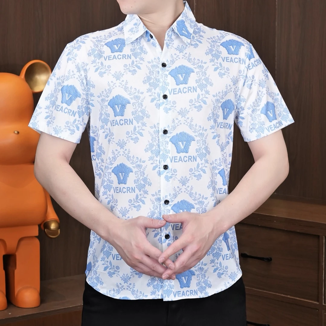 短袖夏季休闲男士冰丝修身衬衫薄款中国风商务