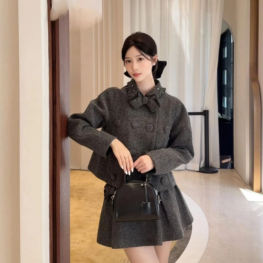 【DÉ MYSTÈRE】拉家冬季新款蝴蝶结小香外套/半裙套装GZJ68239