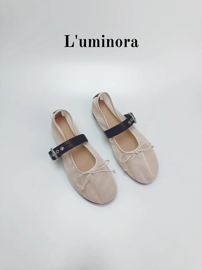 [L‘uminora] 欧若风水光纱蝴蝶结一字带玛丽珍法式中古舒适百搭女