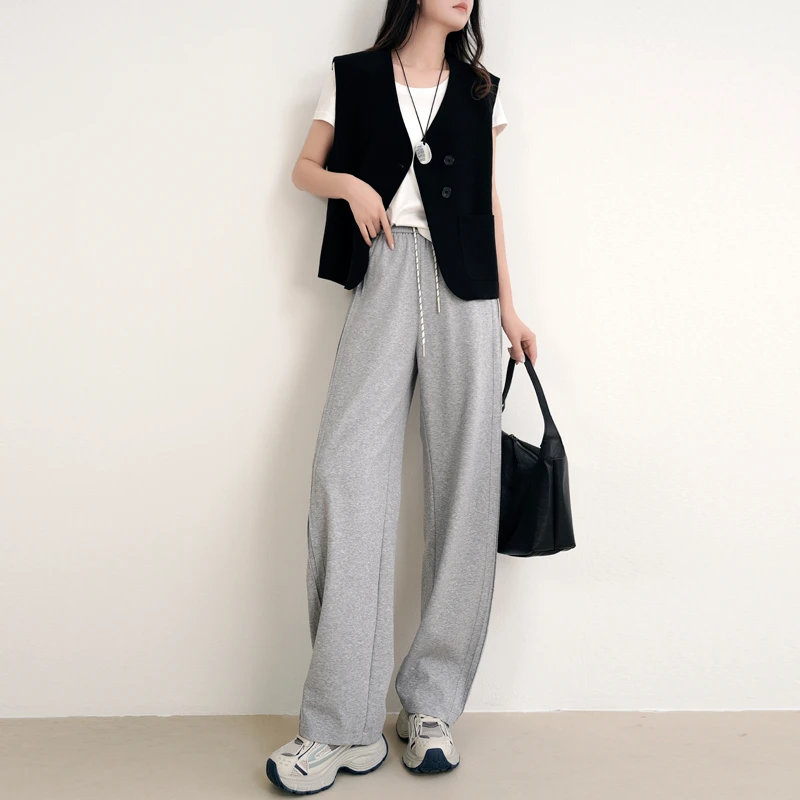 【清仓】慵懒舒适天丝羊毛休闲裤女高腰宽松显瘦气质垂顺弯刀裤