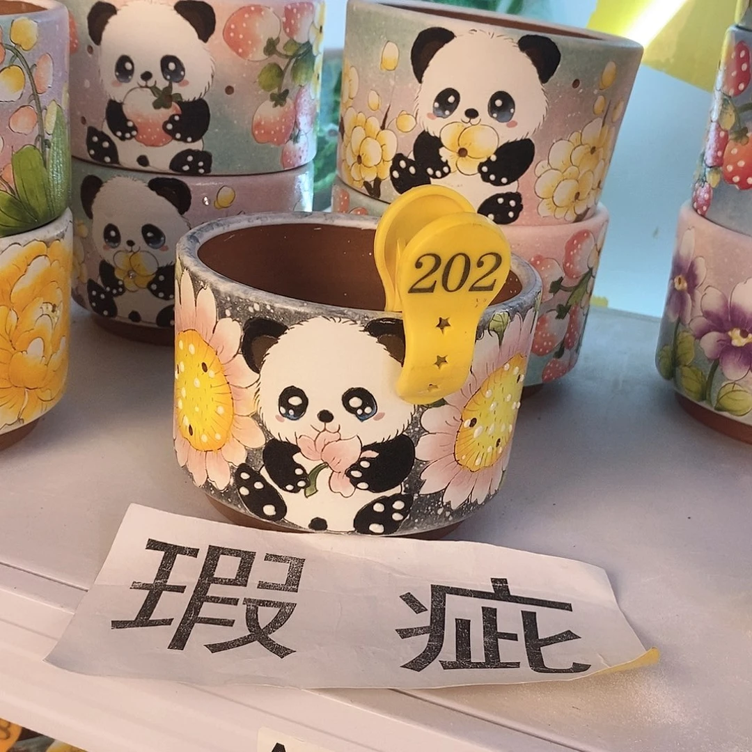 紫砂花盆红陶手绘花盆