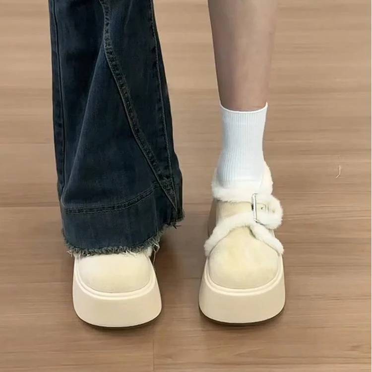 加绒松糕厚底勃肯棉鞋女冬季外穿2025新款小个子复古保暖毛毛鞋子