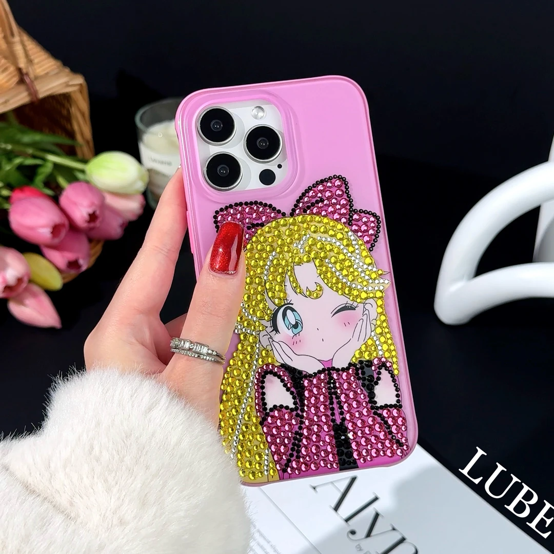 【wink美少女】歪歪高定套啤手工钻手机壳适用于iPhone16promax/15