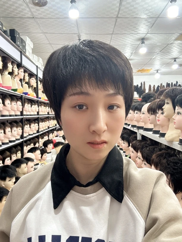 全手织真发头套中老年直发自然逼真轻薄透气，夏天带不闷热