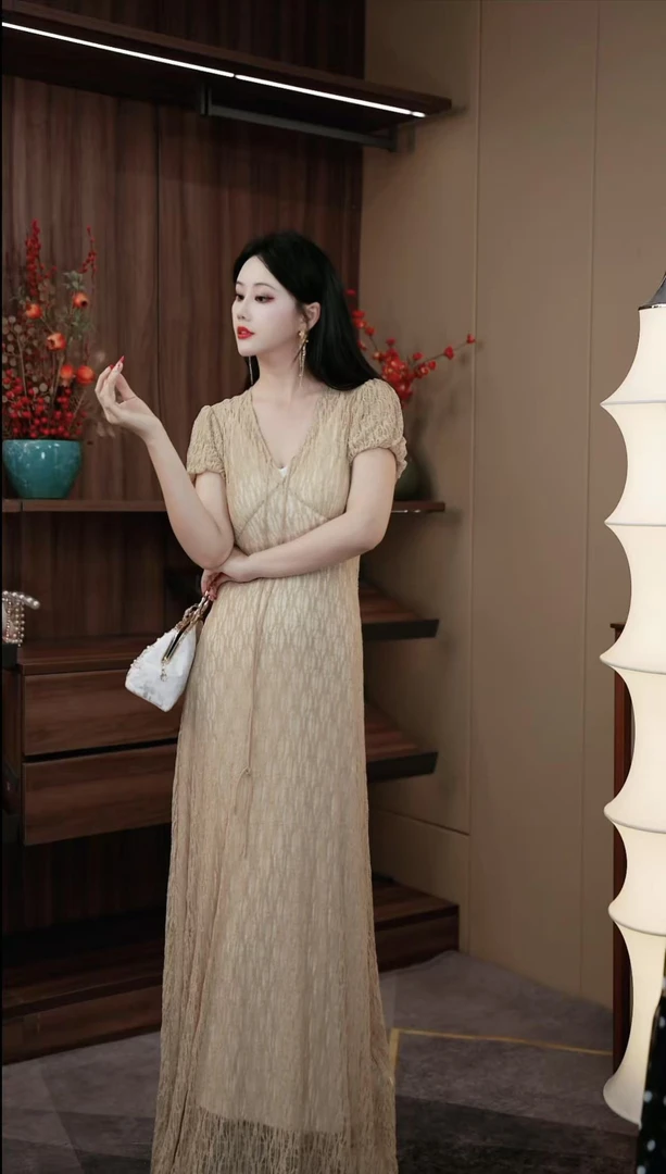 YUN《晚樱落海》春夏显瘦复古时尚修身针织连衣裙