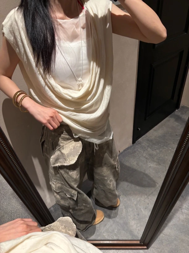 PEACE&LOVE 小众设计都市时尚荡领褶皱上衣