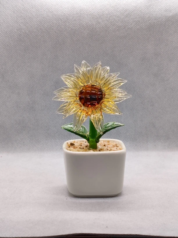 淄博琉璃仿真花向日葵盆栽摆件纯手工办公桌面家居摆设绿植装饰品