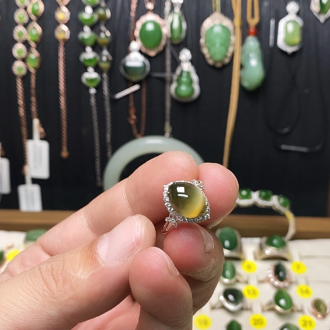 和田玉（碧玉）银S925镶嵌戒指