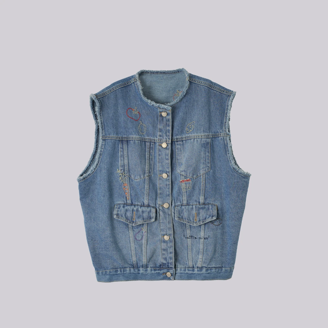 WKk  蔬菜刺绣牛仔马甲