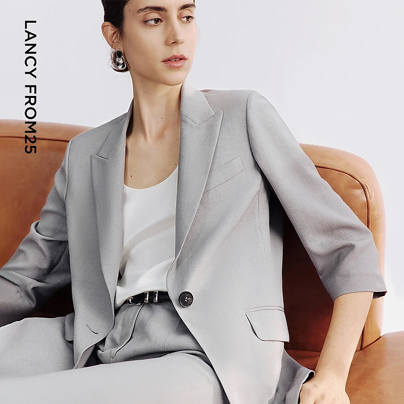 朗姿白色商务通勤西装外套一粒扣优雅西服OL高级感2025年夏季新款