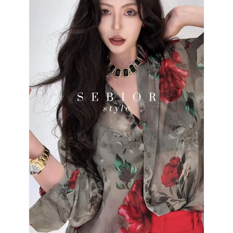 【无人区玫瑰】气质优雅艺术感设计薄款舒适廓形衬衫 5e33003