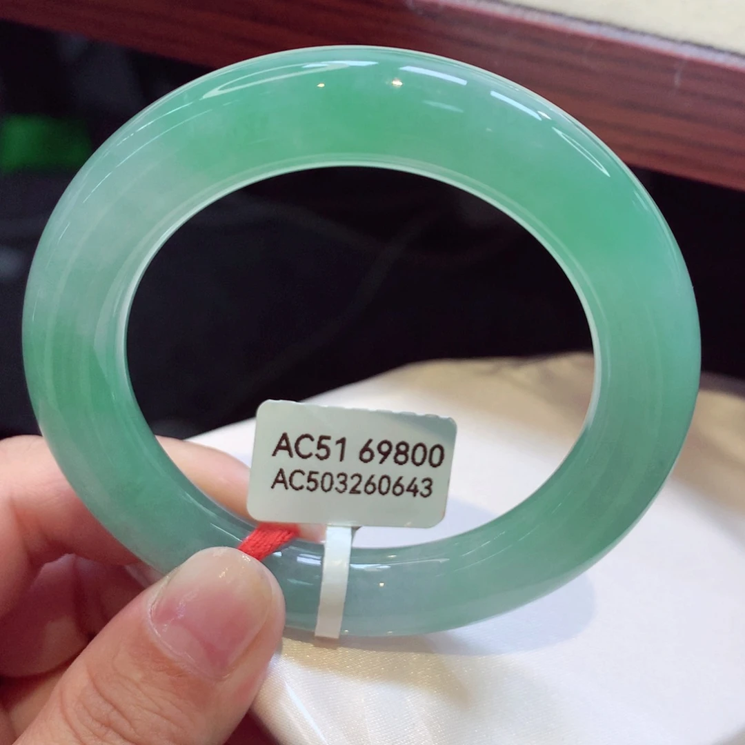 未镶嵌手镯翡翠冰胶湖水绿圆条完美推荐37号11