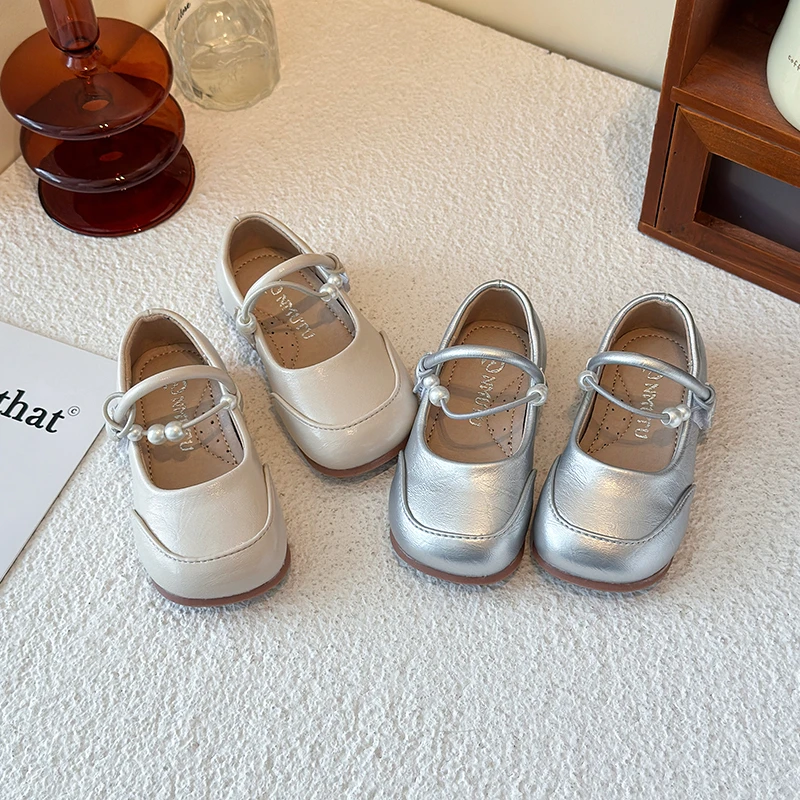 望舒家韩版女童珍珠公主鞋2025春秋玛丽珍洋气软底小皮鞋单鞋23