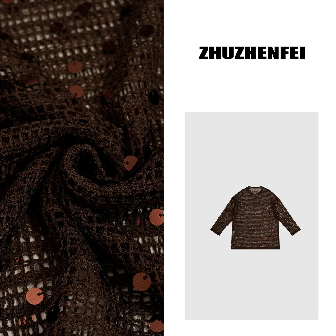 ZHUZHENFEI 亮片网状透气夏季百搭显瘦圆领气质长袖T恤Z352107