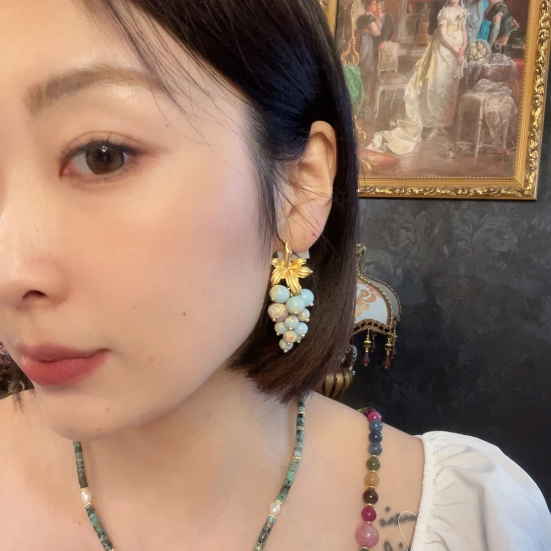 黄铜琉璃925银葡萄耳饰