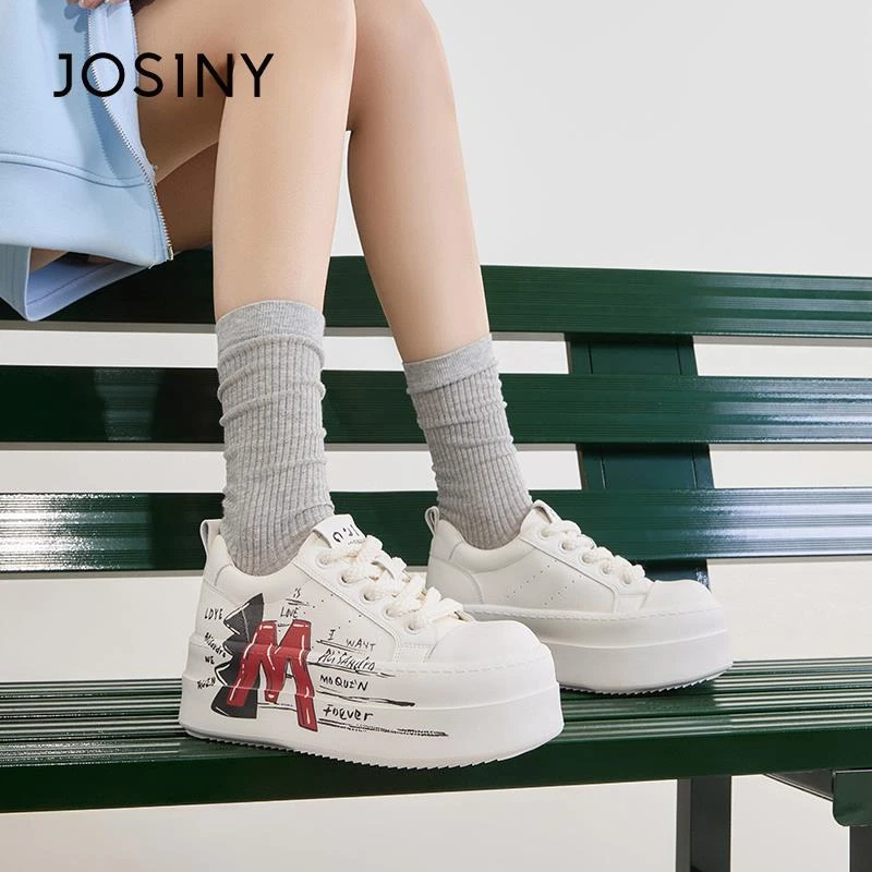 卓诗尼厚底小白鞋女涂鸦2025春秋新款女鞋增高百搭板鞋运动鞋女款