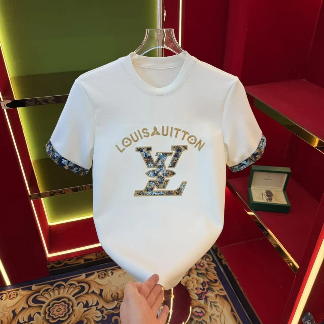 【HK】2025夏季新款圓領男士輕奢百搭半袖修身設計師刺繡9298款