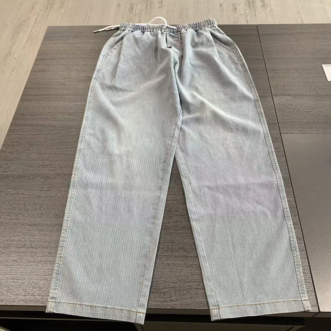 美式复古秋冬松紧男女牛仔裤宽松直筒休闲百搭潮流裤子长裤