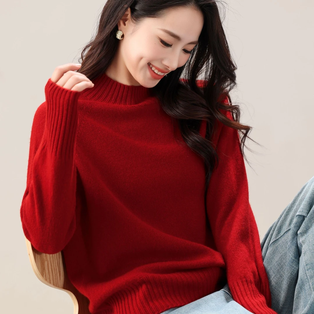 【半高领】100%羊毛衫一线成衣加厚百搭显瘦纯色长袖羊毛衫703半高