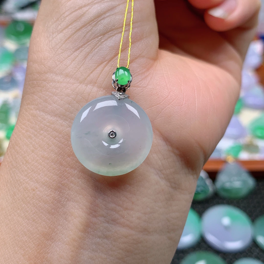 缅甸天然A货翡翠，冰飘花平安扣 编号232/605尺寸19.5-4.8