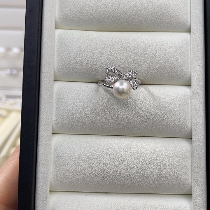 戒指海水珍珠银S925镶嵌
