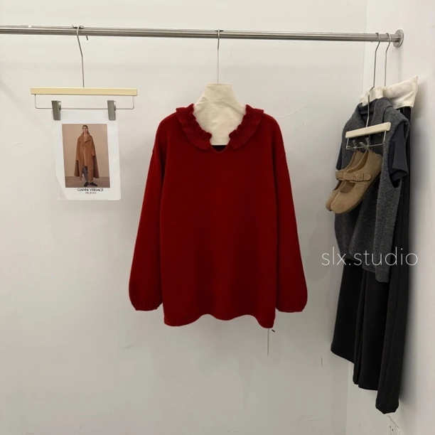 slx@ 8792 花边领口毛衣