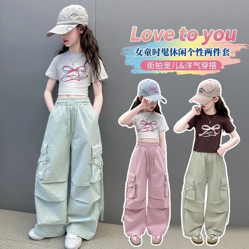 女童工装裤套装夏装2025新款时髦洋气夏天衣服潮酷夏季儿童阔腿裤