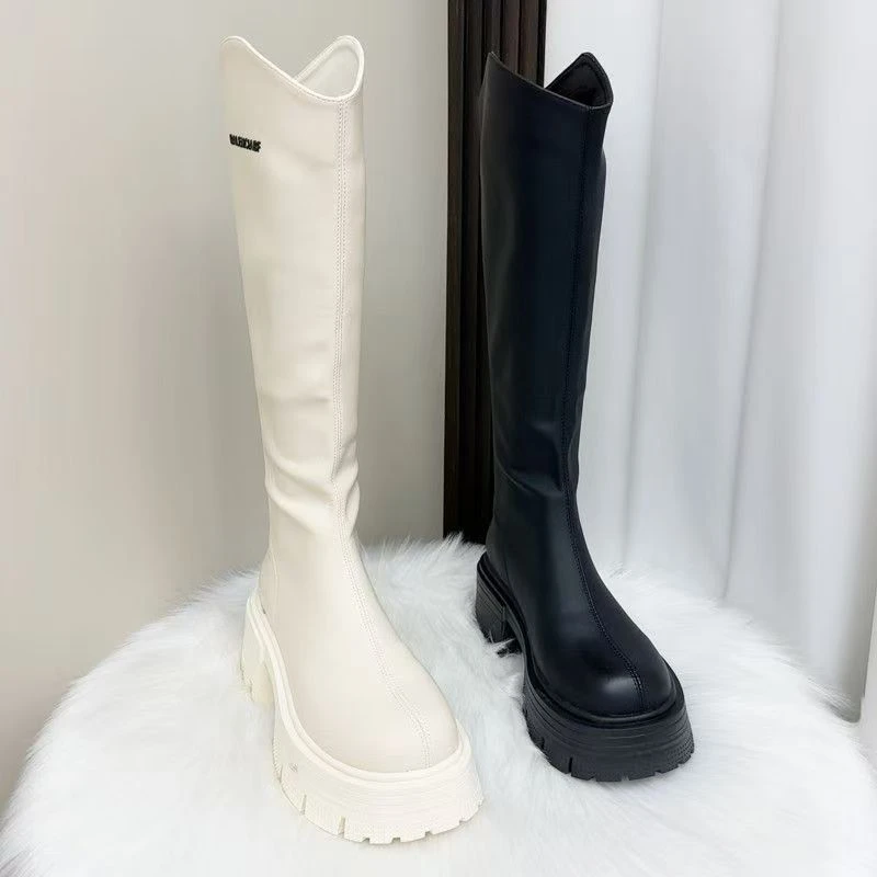 时装靴小个子小腿粗靴子长靴女鞋长筒小个子加绒白色2025显瘦百搭