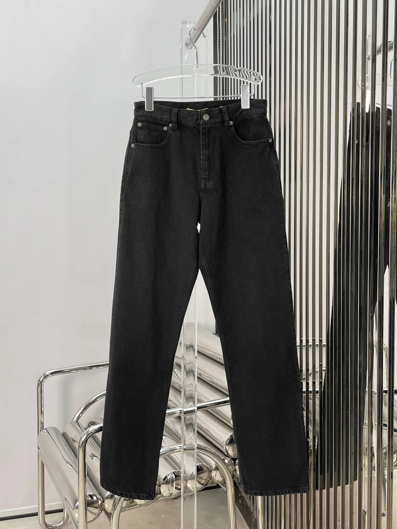 rosé同款  经典水洗碳黑色直筒牛仔长裤