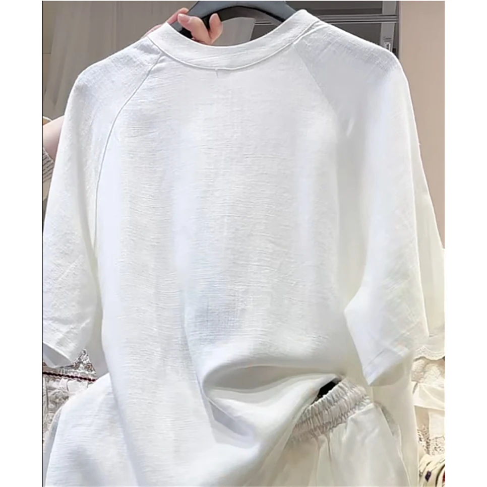 【晴美】天丝麻家居服-短袖-白色