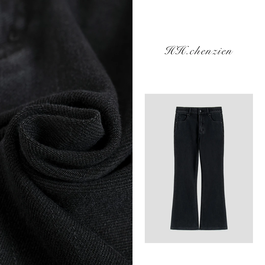 【黑黑家】春季新款女士单扣设计显瘦水洗时尚九分裤微辣牛仔裤